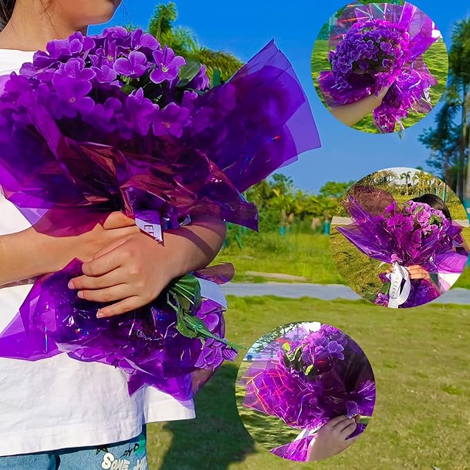 CMFYHM Iridescent Violet Cellophane Wrap Roll I 34 In Wide X 50 Ft Long I Colorful Cello Perfect For Baskets,Gifts, Treats,Birthday Holiday Wedding Floral, Party Arts Crafts Decoration (Violet)