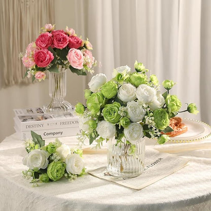 Floweroyal 4 Bunches Peony Artificial Flowers Green Flowers Silk Peonies Bouquets for Wedding Party Table Centerpieces Floral Arrangement Home Kitchen Decor