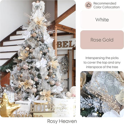 Sea Team 24-Pack Artificial Glitter Berry Stem Ornaments, Decorative Bead Sticks, Glittery Twigs, Picks, Branches for Christmas Tree, Small Vase, Holiday, Wedding, Party (17 Inches, Rose Gold)