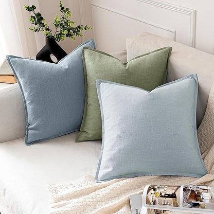 MIULEE Decorative Linen Pillow Covers 20x20 Inch Sage Green Boho Farmhouse Neutral Couch Throw Pillows for Bed Pack of 2 Accent Modern Pillowcase Summer Sofa Livingroom Home Decor