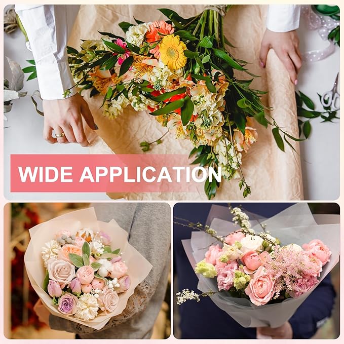 YELARXI Flower Wrapping Paper, Cotton Wrapping Flower Paper, Non-Woven Waterproof Floral Bouquet Wraps - Fitting for (Florist Supplies/Gift) 22 x 22 Inch & 40 Pack & Light Pink