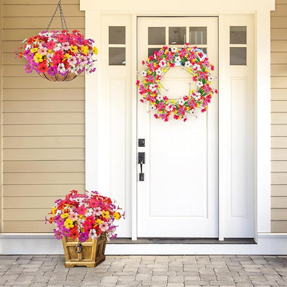 MACTING Artificial Flowers for Outdoors 12 Bundles UV Resistant Fake Flowers Faux Plastic Plants No Fade for Hanging Planters Window Patio Porch Yard Indoor Outdoor Summer Decorations(Mix Color-1)