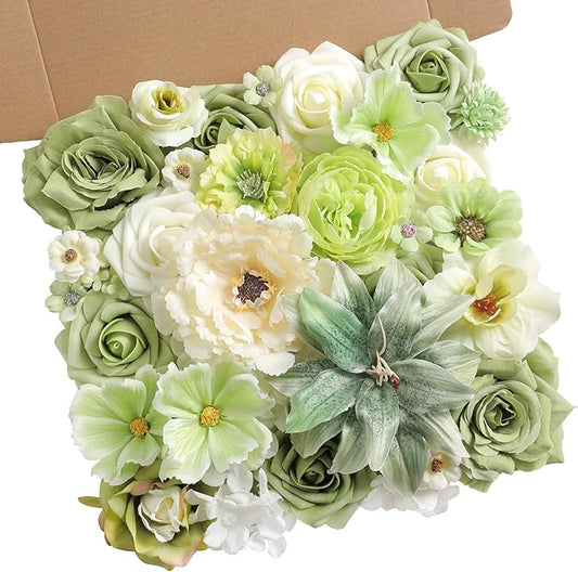 Artificial Flowers Roses Fake Flowers with Stems Green Artificial Flowers for DIY Bridal Bouquets Faux Flowers Centerpieces for Table Home Decor