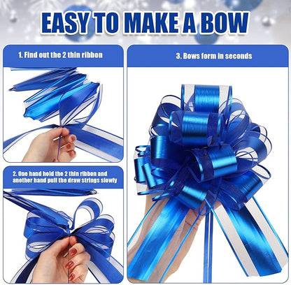 WILLBOND 20 Pieces 6 Inch Pull Bows Gift Wrapping Ribbon Pull Bows for Christmas Wedding Baskets Valentine Multicolor Wrap Accessory for Gift Present Holiday Decor(Blue)