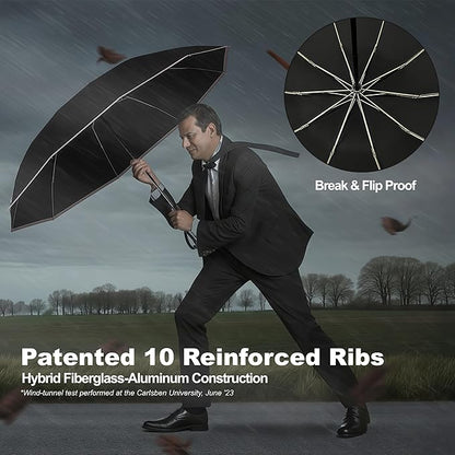 4-in-1 Inverted Travel Umbrella Compact, Automatic Large Umbrellas for Rain & Sun, Portable Windproof Umbrella for Backpack, Reverse Folding Umbrella for UV with Reflective Strips,Lightweight