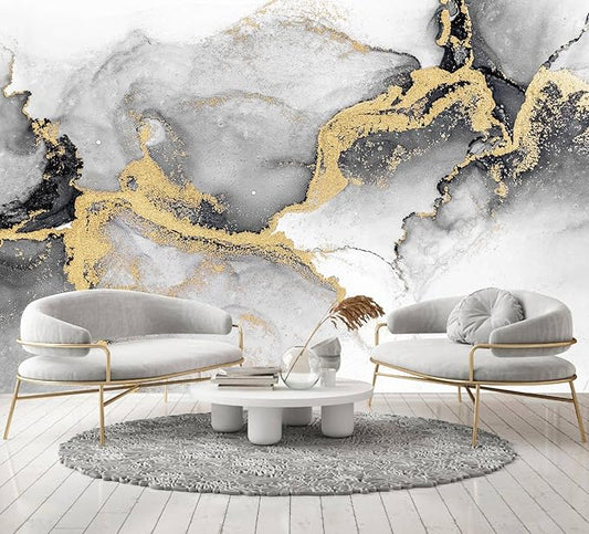 Black Gold Marble Wallpaper Peel and Stick for Living Room Office 137"x100"