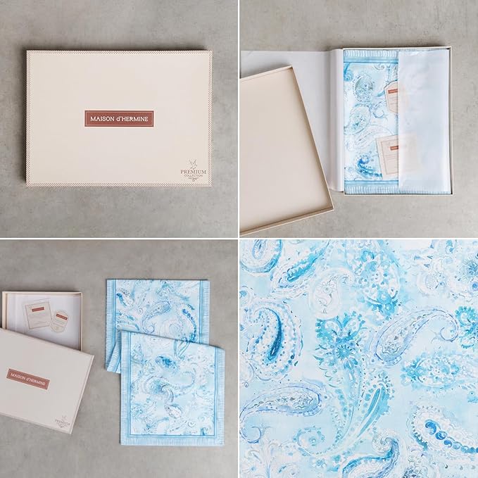Maison d' Hermine Tablerunner 100% Combed Cotton Premium 14.50 Inch x 108 Inch Decorative Table Runner Table Runners, Dining, Buffet Party & Wedding, Paisley Blues (Double Layer)
