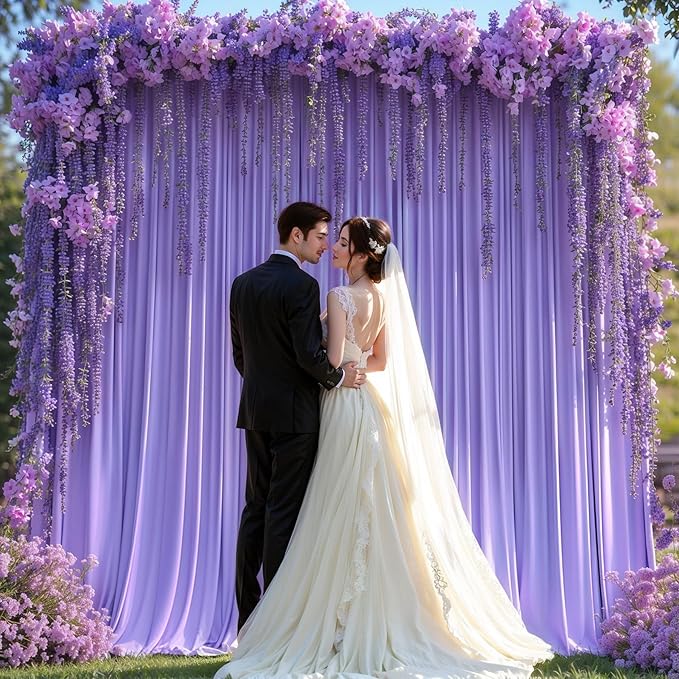 Lavender Backdrop Curtain 2 Panels-Wrinkle-Free Champagne Curtains Polyester Photography Drapes for Baby Shower Birthday Party Photo Background Backdrop Stand- 8 X10FT (Lavender)
