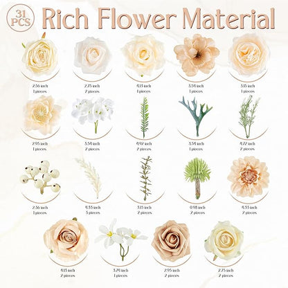 Artificial Flowers, Fake Flowers, Silk Flowers with Stem for DIY Nude Flower Box Wedding Bouquet Centerpieces Shower Party Floral Arrangement Décor