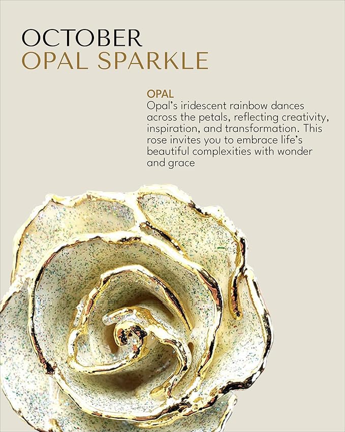 Forever Rose Hand-Dipped in 24K Gold, Opal Inspired October Birthstone with Sparkles, Real Rose in Luxury Gold Gift Box – Perfect Ready to Gift for October Birthday or Any Occasion