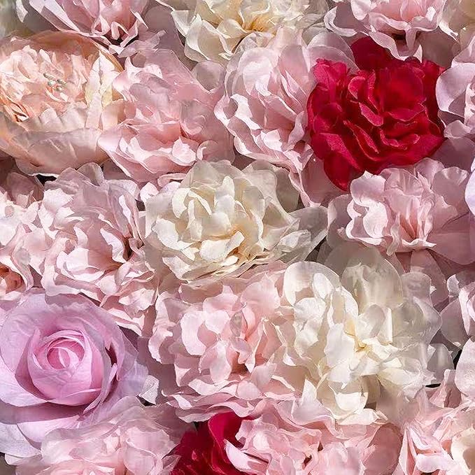 20 Pack Flowers Wall Panels Artificial Floral Wall Mat Handmade 3D Silk Rose Hydrangea Dahlia Floral Panels for Photo Background Home Party Wedding Backdrop Decoration, 24 x 16 inch (E)