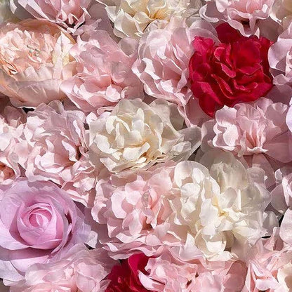20 Pack Flowers Wall Panels Artificial Floral Wall Mat Handmade 3D Silk Rose Hydrangea Dahlia Floral Panels for Photo Background Home Party Wedding Backdrop Decoration, 24 x 16 inch (E)