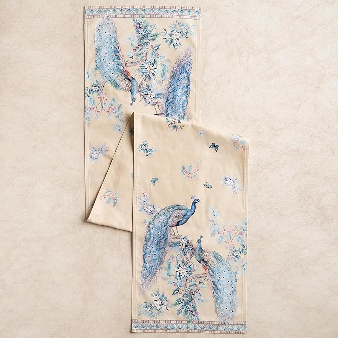 Maison d' Hermine Tablerunners 100% Combed Cotton Premium Table Runner Decorative Table Cover, Home, Kitchen, Dining, Peacock Utopia - Sandy Beach, Double Layer - (14.5"x108")