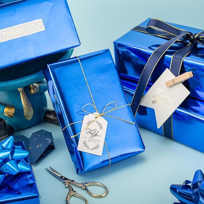 Merture Royal Blue Wrapping Paper Roll - 17 In X 784.4 In (92.6 sqft) Metallic Blue Solid Color Gift Wrap for Birthday, Fathers Day, Baby Shower, Hanukkah, Gender Reveal Party