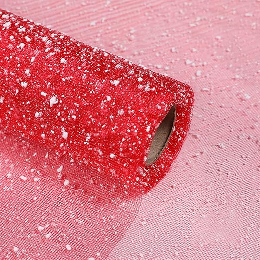 19.7inch x 4Yard Flowers Gift Wrapping Paper, Net Yarn Snow Dot Yarn Mesh Florist Bouquet Packaging for DIY Party Wedding Festival, 1Roll (Red)