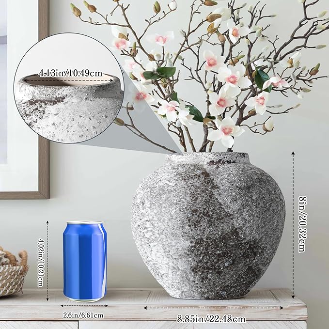 Rustic Ceramic Circular Flower Vase Farmhouse Clay Pottery Large Terracotta Floor Vases for Decorative Centerpiece Vintage Home Decor Aesthetic for Living Room Bedroom Table Entryway