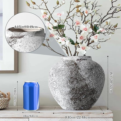 Rustic Ceramic Circular Flower Vase Farmhouse Clay Pottery Large Terracotta Floor Vases for Decorative Centerpiece Vintage Home Decor Aesthetic for Living Room Bedroom Table Entryway