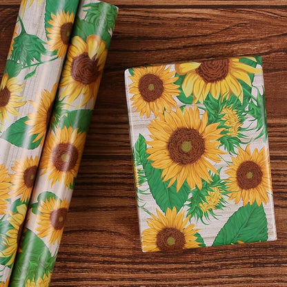 Aimyoo Sunflower Floral Wrapping Paper Jumbo Roll 17 in x 60 ft, Yellow Flower Gift Wrap for Wedding Bridal Shower Women Birthday