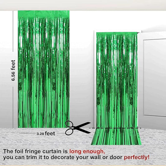 2 Pack 3.28 ft x 6.56 ft Green Tinsel Curtain Party Backdrop Decorations, Metallic Foil Fringe Backdrop Door for Halloween, Christmas, Birthday Graduation Wedding Party Streamers Photo Backdrop.