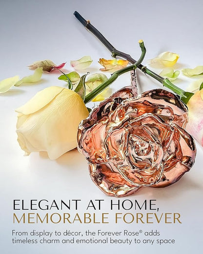 Forever Rose Real Rose Dipped in Rose Gold, Handcrafted Preserved Rose in Luxury Leather Display Case with LED Light, Romantic Gift for Her, Elegant Keepsake for Anniversary, Birthday Special Occasion