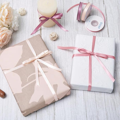 Dusty Rose Double Face Satin Ribbon 3/8 Inch x 45 Yards Champagne Pink/Rose Gold/Mauve Fabric Ribbon for Gift Wrapping, Flower Bouquets, Bows Making, Wedding Decor (3 Rolls *15Yd)