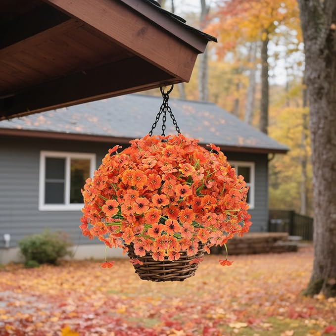 20 Bundles Fall Flowers Artificial for Halloween Decoration, Fake Flowers Faux Plants Silk Colorful Daisy Eucalyptus Realistic UV Resistant for Garden Patio Porch Box Home Decor, Orange