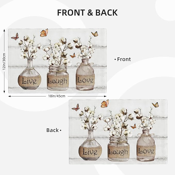 Cotton Flower Placemats Set of 6 Farmhouse Floral Table Mats Washable Place mats for Home Party Indoor Kitchen Dining Table Linen Decoration 12x18 Inch