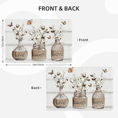 Cotton Flower Placemats Set of 6 Farmhouse Floral Table Mats Washable Place mats for Home Party Indoor Kitchen Dining Table Linen Decoration 12x18 Inch