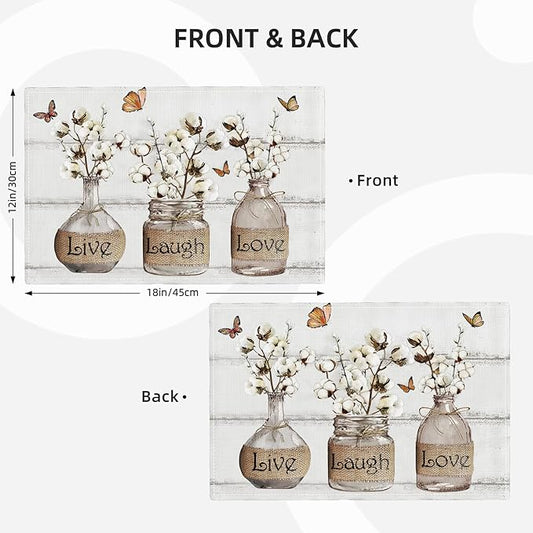 Cotton Flower Placemats Set of 6 Farmhouse Floral Table Mats Washable Place mats for Home Party Indoor Kitchen Dining Table Linen Decoration 12x18 Inch