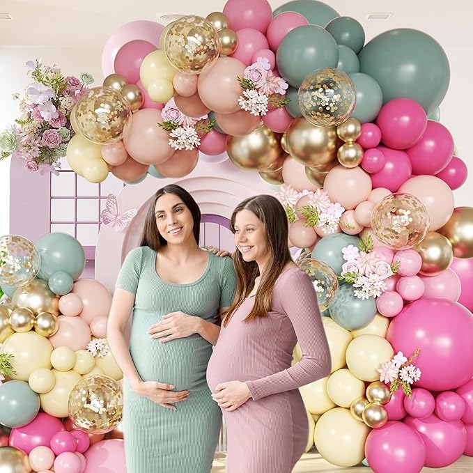 Pastel Balloon Arch Kit, 152Pcs Dusty Green Rose Pink Pastel Pink Orange Yellow Gold Confetti Balloons for Baby Bridal Shower Wedding Engagement Birthday Party Decorations