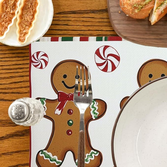 Christmas Placemats Set of 4 Christmas Candy Place Mats Washable Table Dinner Mats Linen Table Mats for Kitchen Dining Party Home Kitchen Decor 12x18 Inch