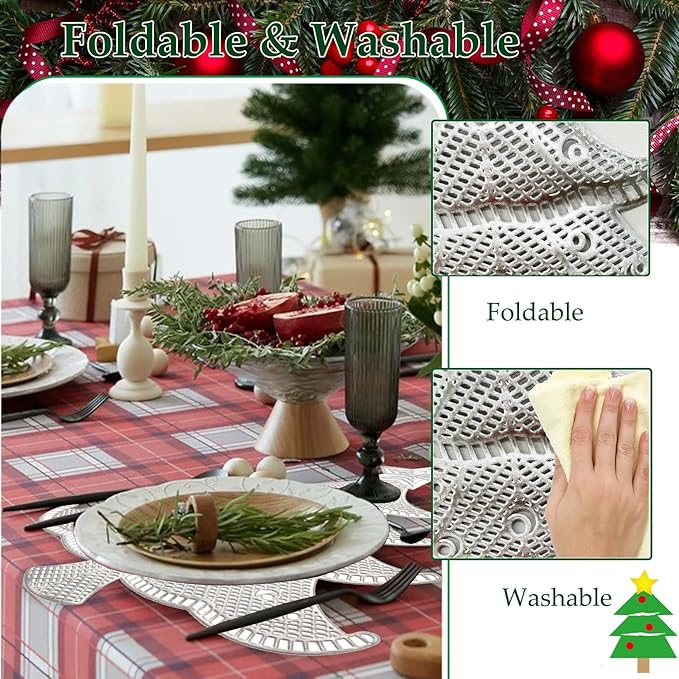 Lot of 6 Christmas Placemats, Placemats Decorations Table Mats Hollow Out Vinyl Place Mats for Dining Table Setting Kitchen Table Mats Christmas Decoration (Silver Christmas Tree)