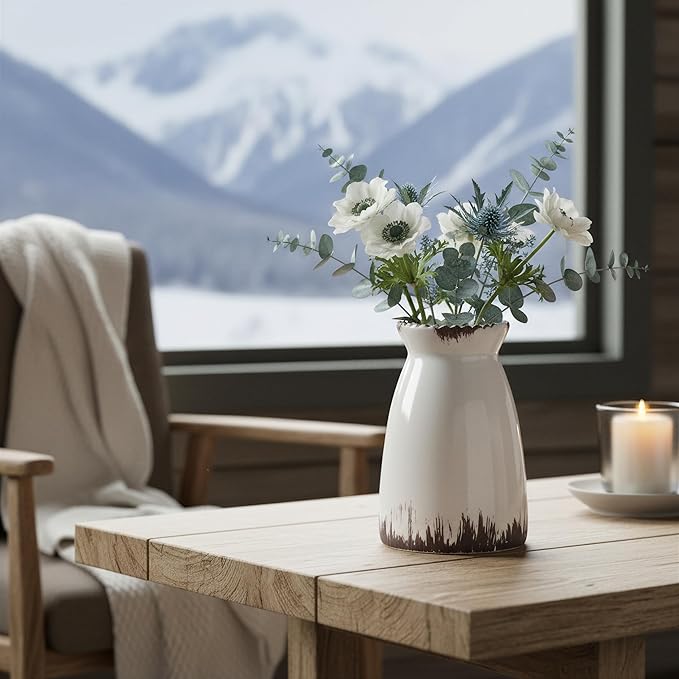 hjn White Flower Vase- Ceramic Vase for Decor, White vase for Flowers, Modern Vases for Living Room/Home Decor Accents/Entryway/Mantel/Bookshel
