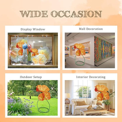 Artificial Giant Huge Flowers 3D Large Faux Floral Large Flowers Decor Adjustable Height for Wedding Birthday Party Shop Window Display Arrangement Event Decorations 3 Pack (Orange)