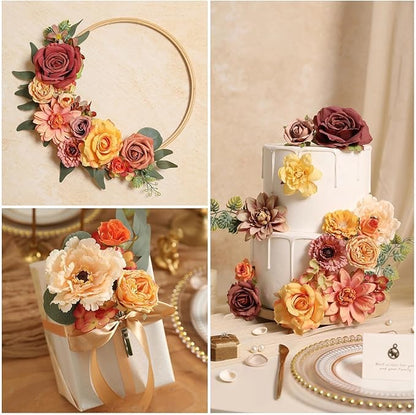 Fall Artificial Flowers, Orange Silk Fake Flowers for DIY Wedding Bridal Bouquets, Autumn Wedding Cake Flowers for Table Centerpieces Baby Shower Birthday Party Home Decorations