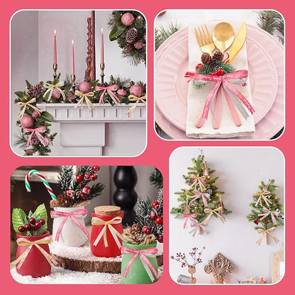 6 Rolls Christmas Ribbon for Crafts 3/8 Inch Glitter Fabric Holiday Festival Grosgrain Ribbon for Wrapping Decoration Floral Bows Craft(Pink Snowflakes)