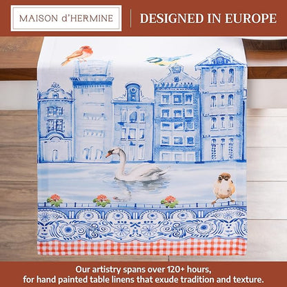 Maison d'Hermine Table runner 100% Cotton Double Layer Table Runners 72 inches long Decorative for Home Kitchen Dining Party Baby Shower Wedding Bridal Shower SpringSummer(Amsterdam Canals,14.50"x72")