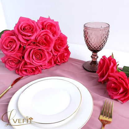 12pcs Artificial Rose Flower Hot Pink Rose Flower with Long Stem Silk Roses Bouquet for Wedding Bridal Shower Party Home Decoration
