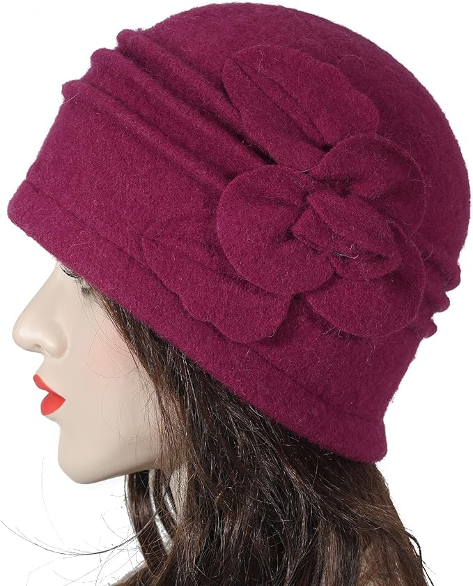 ZLYC Women Wool Cloche Bucket Hat 1920s Vintage Dress Winter Hats with Flower Accent
