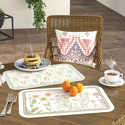 ISAENNE Designer Cottage Rectangular Placemats Set of 6,Flower Pattern PVC Placemat, Waterproof and Heat-Resistant Pastoral Style,Decoration for Kitchen,Dinning,Parties, Holiday,12"*17"
