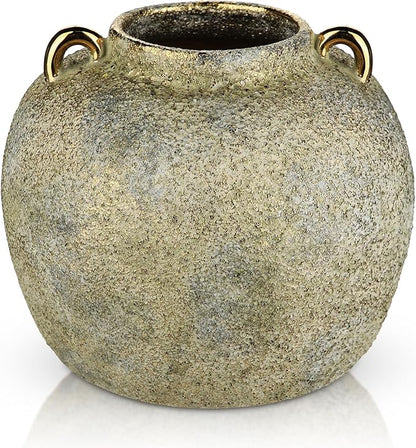 7.9" Vintage Farmhouse Vase, Rustic Ceramic Flower Vase with 2 Ears, Electroplated Terracotta Boho Vases Decor, Decorative Vases for Home Decor, Living Room, Mantel, Entryway, Wedding, Tabletop Decor
