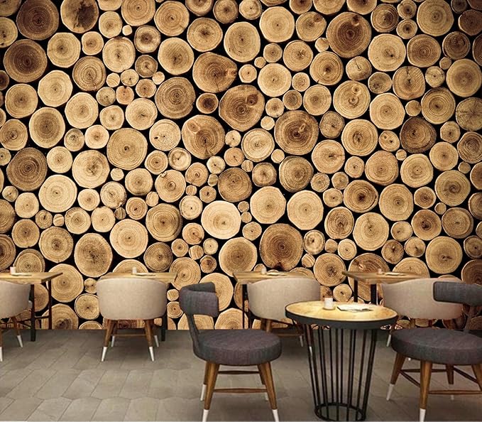 Eierme-Round Teak Wood Stump Background Mural Wallpaper Peel and Stick 160" x 114"