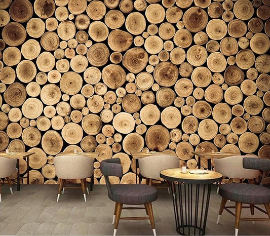 Eierme-Round Teak Wood Stump Background Mural Wallpaper Peel and Stick 160" x 114"