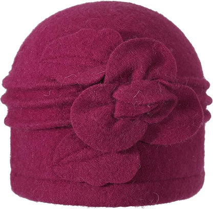 ZLYC Women Wool Cloche Bucket Hat 1920s Vintage Dress Winter Hats with Flower Accent