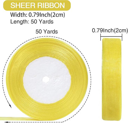3/4 Inch x 50 Yards Sheer Organza Ribbon Chiffon Ribbon for Gift Wedding Flower Bouquet Wrapping Decorations Crafts (Yellow)