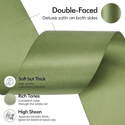 MEEDEE Moss Green Satin Ribbon Lux Double Faced Satin Ribbon 3 Inch Green Christmas Ribbons by 10 Yards Moss Green Ribbons for Christmas Tree, Flower Bouquet, Weddings, Bow Making, Holiday Decor