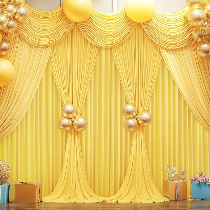 Yellow Backdrop Curtains-Wrinkle-Free Polyester Photography Drapes Party Curtain Background for Baby Shower Wedding Decorations- 32 X10FT (Yellow)