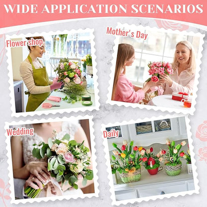 Lasnten 9 Pcs Rose Stripper Thorn Remover Set Include 1 Rose Thorn Stripper Tool 5 Floral Tape 1 Flower Scissor 1 Curve Gardening Scissors 1 Pair Gardening Gloves for Home Wedding Florist(Pink)