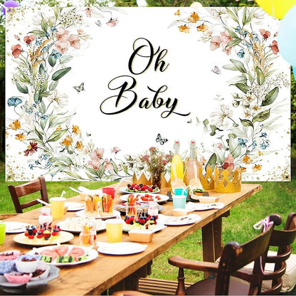 Avezano Wildflower Baby Shower Backdrop Wildflower Baby Shower Decorations Greenery Floral New Born Background Spring Oh Baby Birthday Party Banner 70.8 x 43.3 Inch
