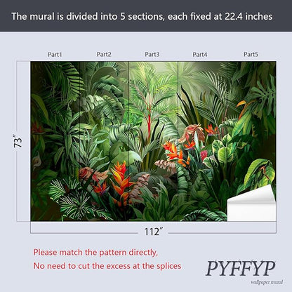 PYFFYP- Tropical Jungle wallppaper Green Leaf Jungle Wall murals for Bedroom(Not Peel and Stick)